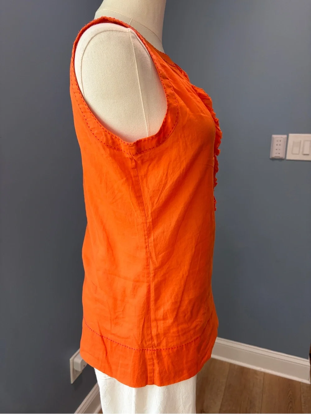 Tory Burch Orange 100% Cotton Ruffle Sleeveless Blouse Top Size 4